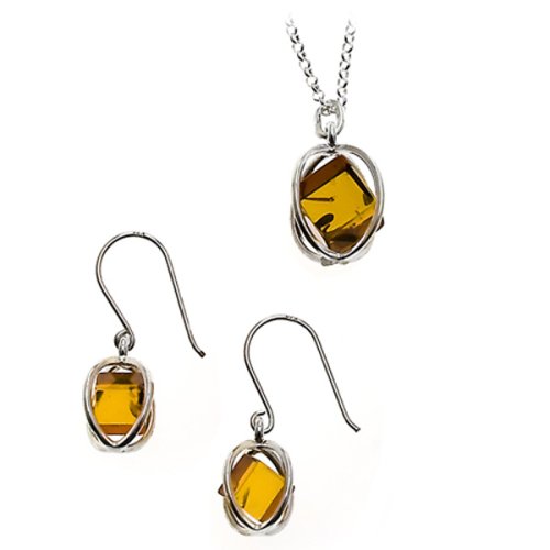 Childrens Toyshop  Jewelry : Sterling Silver and Certified Genuine Honey Amber Millennium Collection Necklace + Earrings Set