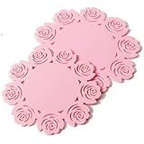 UDTEE 3PCS Fashionable And Lovely Hollow-Out Rose Flower Pattern,Essential Kitchen Cooking & Baking Gadget,Non Slip Heat Resistant Silicone Pot Holder/Hot Pads/Mats,1PCS Large+1PCS Medium+1PCS Small Size, Pink Color