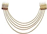 Gem Boho Style Fringe Tassel Hair Combs Cuff Pin Women Head Hairband Chain Double Hair Combs Cuff Head Clip Hairband Head Piece Hair Ornament(Color: Gold)