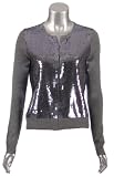 Sutton Studio Womens Sequin Front Cashmere Cardigan Silver Gray Plus