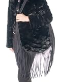 Mink Fur Handbag-Black Mink Hobo Leather Fringes