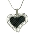 Heart Pendant Necklace Stainless Steel Black Carbon Fiber CZ Diamonds Polished Finish by Bucasi