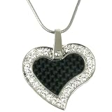 Heart Pendant Necklace Stainless Steel Black Carbon Fiber CZ Diamonds Polished Finish by Bucasi