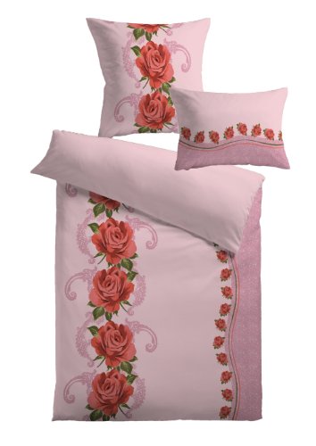 Kinzler Q-17286/64 Mikrofleece Bettw&auml;sche-Set 8-teilig Rosenranke 2x Kissen 40 x 80 cm + 2x Kissen 80 x 80 cm + 2x Bettbezug 135 x 200 cm + 2x Spa ...