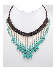 Cotton Waxed Thread Semi GemStones Necklace In Brass