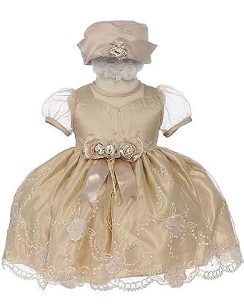 Elegant Baby Girl Latte Beige Dress & Hat