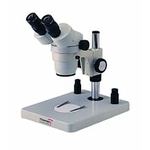 Thomas 1100200600421T Stereo Zoom Trinocular Microscope with Dual Halogen Pole Stand, 10x Widefield Eyepiece, 1.75x - 180x Magnification, 360 Degree Viewing Angle