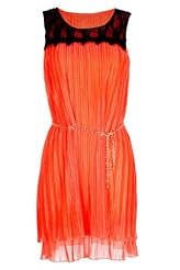 Sophisticated Shift Pleated  Belted Fitted Sheer Vintage Lace Chiffon/Polyester/Spandex Scoop Neck Sleeveless  Dress With Pearls