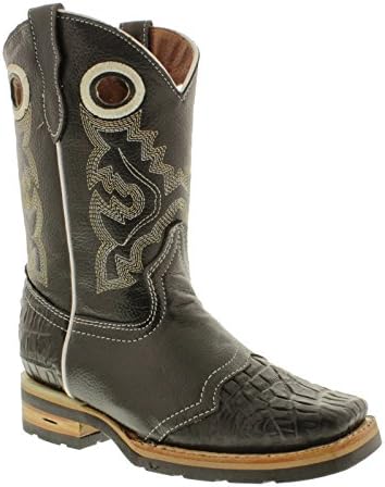 Veretta Boots - Boy's Black Crocodile Belly Design Cowboy Boots Square Toe 2 Youth