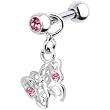 Silver 925 Pink CZ Butterfly Dangle Cartilage Earring