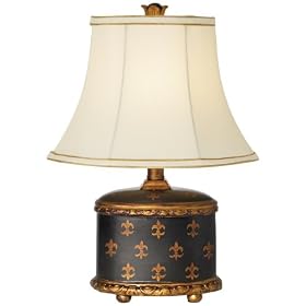 Black and Gold Fleur-de-Lis Canister Table Lamp by Universal Lighting and Decor