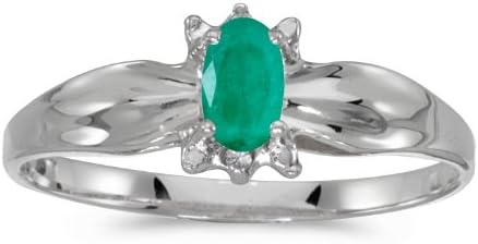 10k White Gold Oval Emerald And Diamond Ring (Size 6)