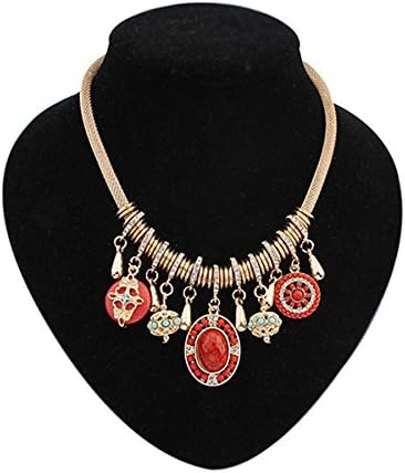 SaveGoodBuy® Moroccan Style Dangling Beaded Stones Bold Chain Fashion Statement Necklace (Red)