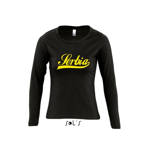 Serbia Oldschool Serbien LÄNDERSHIRT EM / WM FAN Trikot – Damen Langarm Longsleeve T-Shirt S-XL , Deep black – gelb , L
