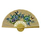 Hand-painted Orange Folding Decorative Wall Fan - Bird & Flower Design