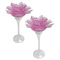 2 Pc Glass Rose Votive Holders - Pink