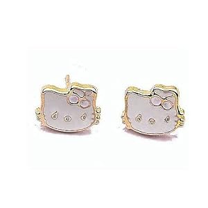 Hello Kitty White Enameled 14k Gold Finished Stud Earrings