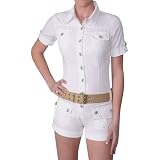 Hailey Jeans Co Juniors Rope Belt Denim Romper - White