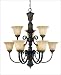 9 Light Chandelier - Walnut Patina Finish : Cream Ribbed Scavo Glass