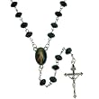 Black Faceted Rondell Bead Chain Link Rosary - Jesus Centerpiece - 26 in. Necklace - 19 in. Overall