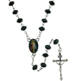 Black Faceted Rondell Bead Chain Link Rosary - Jesus Centerpiece - 26 in. Necklace - 19 in. Overall