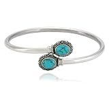 Sterling Silver Marcasite and Lab Created Turquoise Bypass Bangle Bracelet