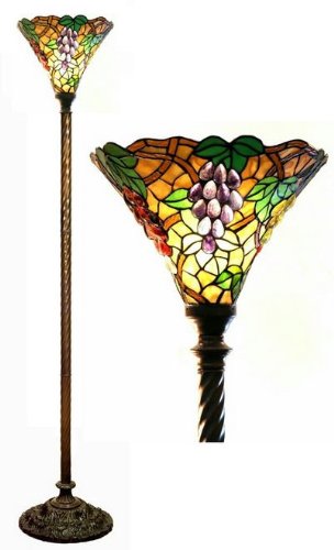 Warehouse of Tiffany 3884+BB75B Tiffany-style Grape Torchiere Lamp, Green On Sale