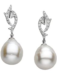 14K White Gold Paspaley South Sea Cultured Fashion Circle Pearl and White Diamond Earrings -- LIFETIME WARRANTY