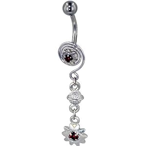 Pugster Mothers Day Gifts Belly Button Rings Red Crystal Sorcerer's Star Dangle January Belly Navel Ring Body Jewelry