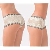 Ilusion Women's Sexy Glamour Lace Boyshort Hipster Panty BEIGE L