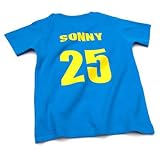 Personalised Baby/Kids T-shirt - Punky Blue Short Sleeve (Footy),12-18 months