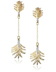 18K Yellow Gold Plated Sterling Silver Two-Tone Leaf Drop Earrings