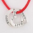Double Sided Heart Shaped LIVE, LOVE, LAUGH & Round LOVE Affirmation Band Pendants in Sterling Silver on Red Satin Necklace, 16" - 18" in Length, #8874