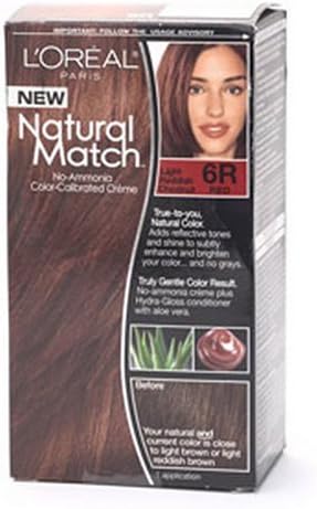L'Oreal Natural Match No-Ammonia Color-Calibrated Creme, Light Reddish Chestnut, 6R Red