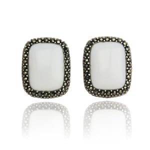 Sterling Silver Marcasite and White Agate Rectangle Earrings by Amazon.com Collection
