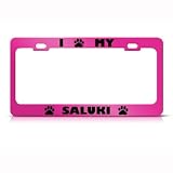 Saluki Dog Pink Animal Metal License Plate Frame Tag Holder