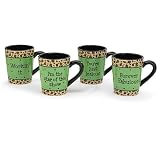 Workin It Leopard and Green Funny Coffee Mugs Set of 4