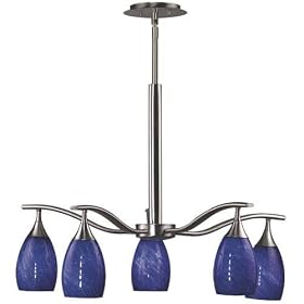 Kenroy Home 44305BS-LAG Medici 5-Light Chandelier with Lagoon Blown Glass, Brushed Steel by Kenroy Home