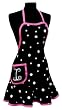 Black & White Polka Dot Monogram Apron with Fuschia Trim - I