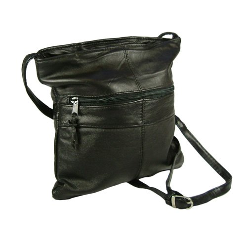 Genuine Lambskin Leather Large Womens Handbag w/ Outside Pocket BLACK