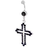 Pugster Belly Button Rings Black Crystal Celtic Cross Outline Easter Holiday Belly Navel Ring Body Jewelry