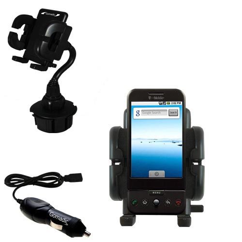T-Mobile G1 Google Auto Cup Holder with Car Charger - Uses Gomadic TipExchange