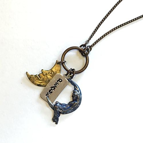 Hand Painted Moons with hand stamped PEACE charm. Long chain Necklace