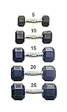 Rubber Coated Hex Dumbbell Set 5-25 lbs.
