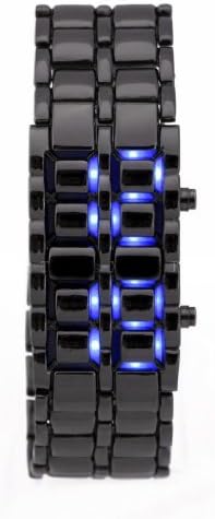Volcanic Lava Iron Samurai Metal Faceless Bracelet Fashion LED Wrist Watch-Black Bracelet Blue LED