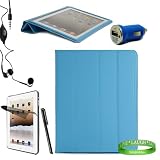 Apple iPad 2 Smart Case Blue 2nd Generation Polyurethanes Leather Smart Flap Cover + Compatible USB Blue iPad 2 Car Charger + iPad 2 Precut Anti Glare Screen Protector to Ensure That No Scratches Occur On Your Screen + iPad 2 Stylus + Compatible iPad 2 Earbuds Earphones with Microphone + Live * Laugh * Love Vangoddy Wrist Band!!!
