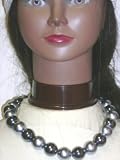 Large Onyx and Antique Silver Pearl Short Chain Necklace and Earrings