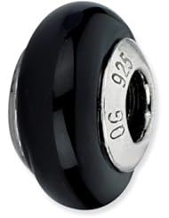 Sterling Silver Reflections Black Italian Murano Glass Bead