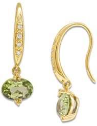 Peridot Earrings with Diamonds in 14K Yellow Gold