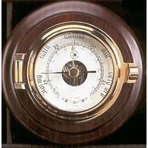 Nautical Boat Teak Wood Base and Brass German Precision Barometer by